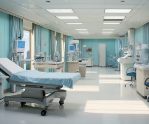 Pusta sala szpitalna utrzymana w jasnej kolorystyce i w sterylnych warunkach. /Źródło: 123rf.com