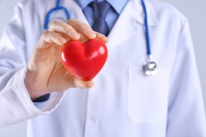 Lekarz kardiolog trzyma w dłoni sztuczne serce. /Źródło: 123rf.com