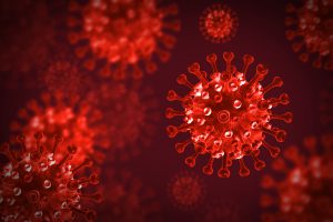 Wirus epidemii koronawirus w czerwonych barwach. /Źródło: 123rf.com